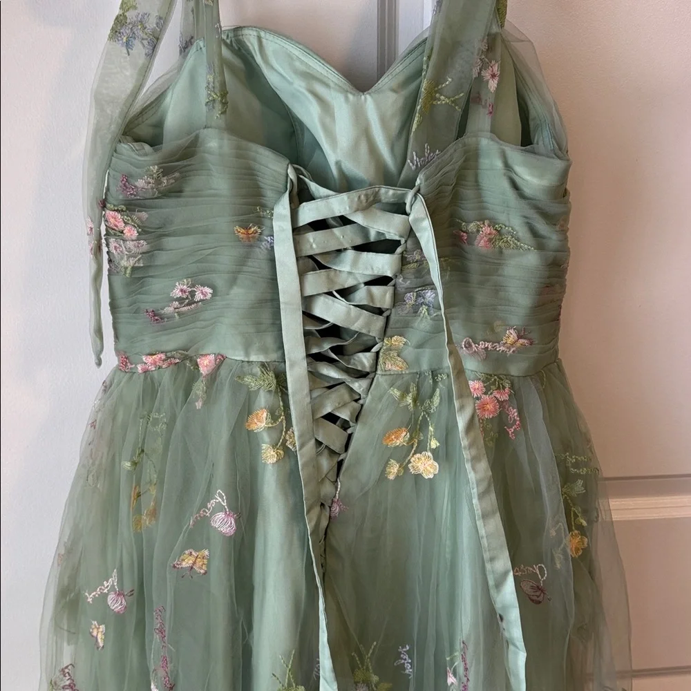 Green Floral Tulle Long Gown size 16 - Picture 10 of 14
